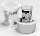 This image shows conical yogurt and margarine tubs, which are examples of tubs with printed plastic labeling. See description below.