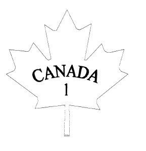 Outline of a maple leaf with the text CANADA in uppercase and below that, the number 1.