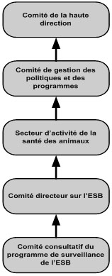 Figure 1 : Structure de gouvernance de l'ACIA pour la lutte contre l'ESB. Description ci-dessous.
