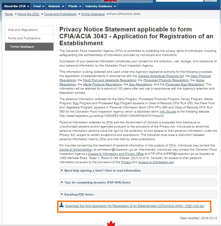 Screen capture of the Privacy Notice Statement screen with Download link circled