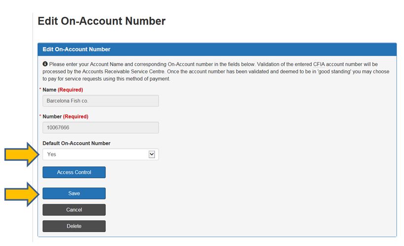Screen capture of Edit On-Account Number. Description follows.