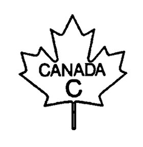 Outline of a maple leaf with the following text written and centered inside: the word CANADA, and below the letter C, all in uppercase bold font. The text CANADA C is the bilingual grade name of the poultry carcass.