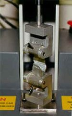 Sample Test Strip in clamps-closeup