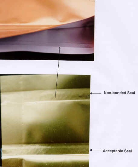 Photo showing non-bonding of pouch seal