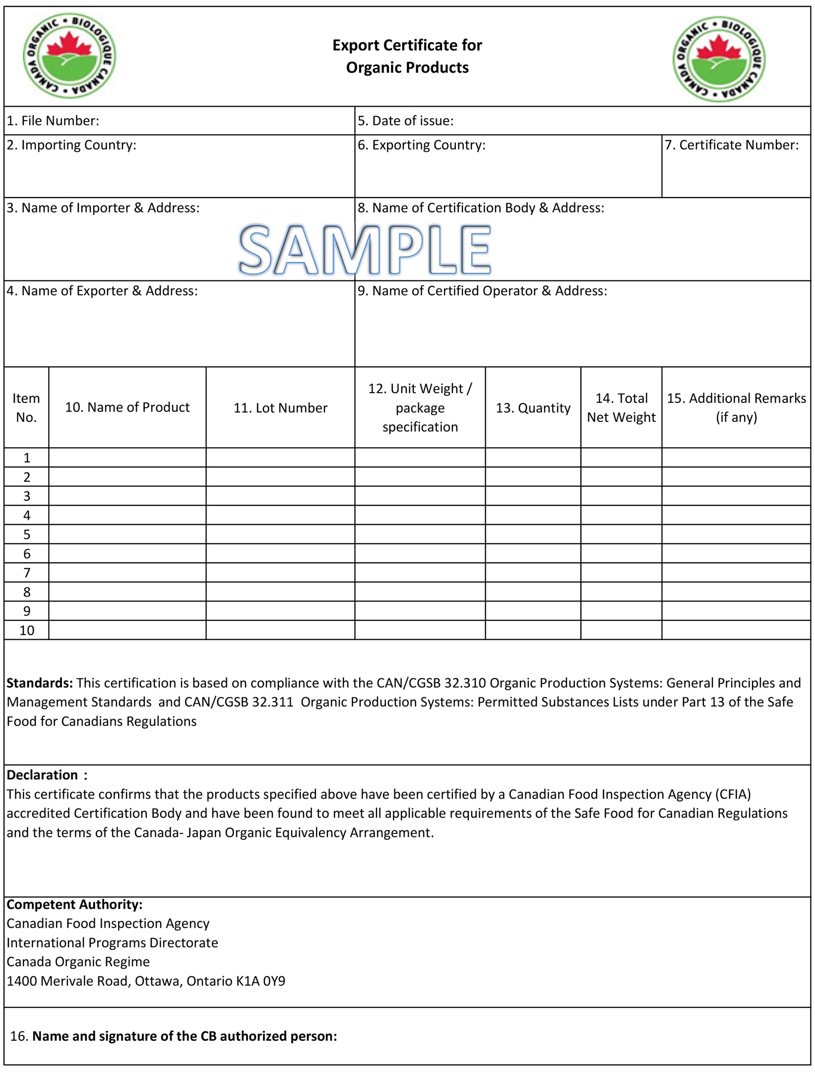 Export Certificate for Organic Products - description follows
