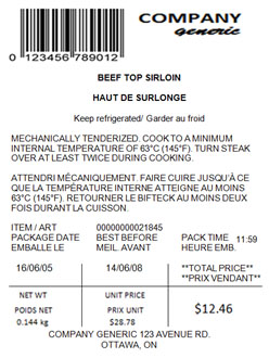 Figure 3 – this is an example of a non-compliant mechanically tenderized beef label. Description follows.