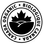 This is an example of the permitted presentation of the Canada organic logo in black and white. Description follows.