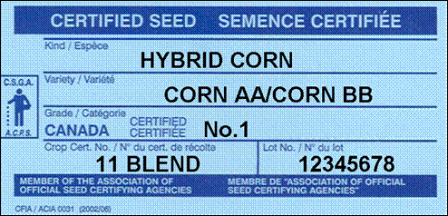 A blue Certified seed tag. Description follows.