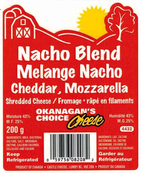 Okanagan's Choice Cheese Nacho Blend - Cheddar, Mozzarella Shredded Cheese - 200 g