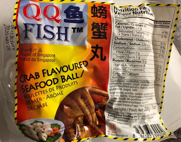 QQ Fish&nbsp;&ndash; Crab Flavoured Seafood Ball&nbsp;&ndash; 200&nbsp;grams