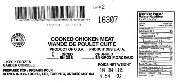 Reuven International, Ltd. Viande de poulet cuite (en dés) (#16307)&nbsp;&ndash; 4,54 kg