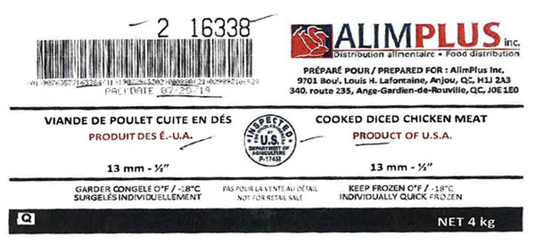 AlimPlus Inc. «&nbsp;Viande de poulet cuite en dés&nbsp;&ndash; 13 mm&nbsp;&ndash; 1.2"&nbsp;» (#16338)&nbsp;&ndash; 4 kg