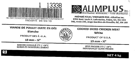 AlimPlus Inc. - Viande blanche de poulet cuite en dés de 13 mm – ½ po (#13338)