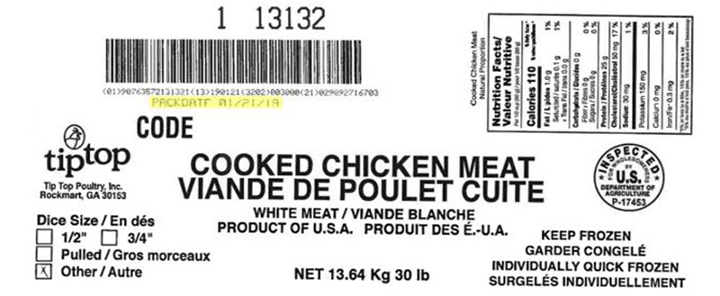 Tip Top Poultry, Inc. - Viande de poulet cuite (#13132)