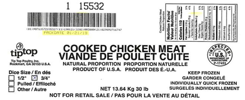 Tip Top Poultry, Inc. - Viande de poulet cuite – en dés de ¾ po (#15532)
