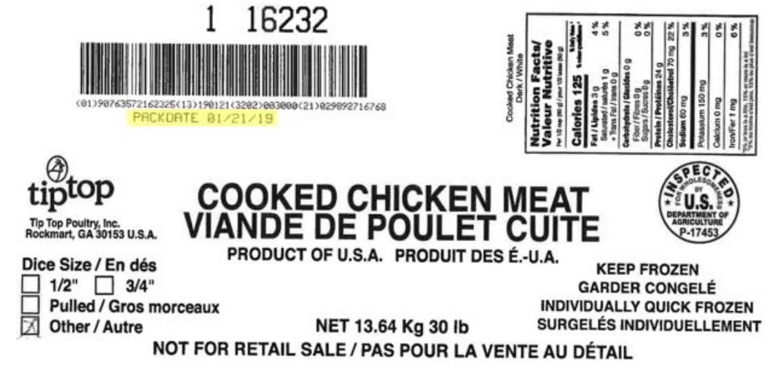 Tip Top Poultry, Inc. - Viande de poulet cuite (#16232)