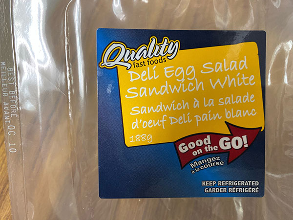 Deli Egg Salad Sandwich White - Oct 10