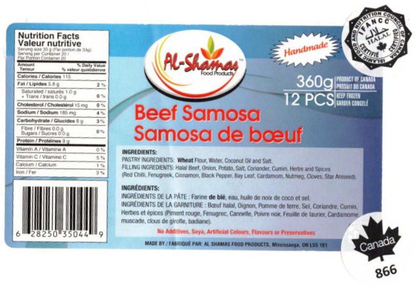 Al-Shamas Food Products : Samosa de bœuf - 360 g