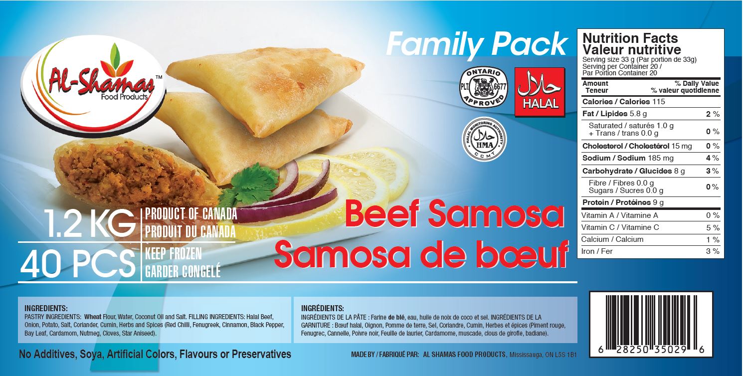 Al-Shamas Food Products : Samosa de bœuf - 1.2 kg