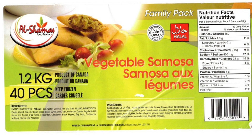 Al-Shamas Food Products : Samosa aux légumes - 1.2 kg