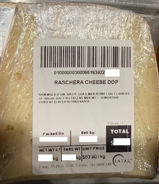 None – sold by Eataly - Raschera Cheese DOP