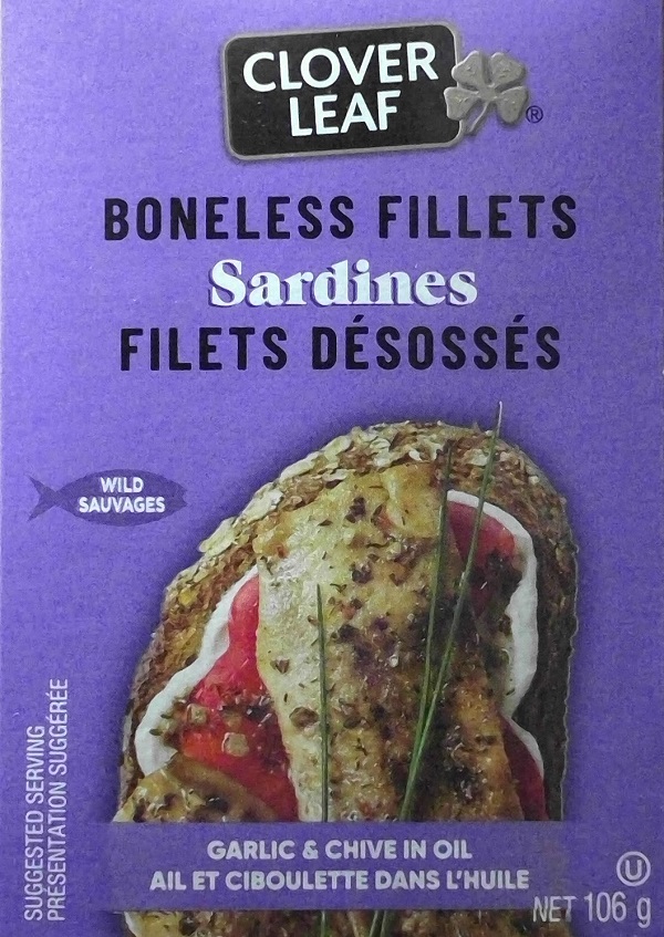 Clover Leaf – Sardines Boneless Fillets – Garlic & Chive in Oil – 106 grams (front)